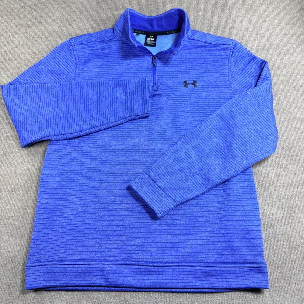 Under Armour Storm Golf Mens Blue Ribbed 1/4 Zip‎ Pullover Fleece Large 1373674